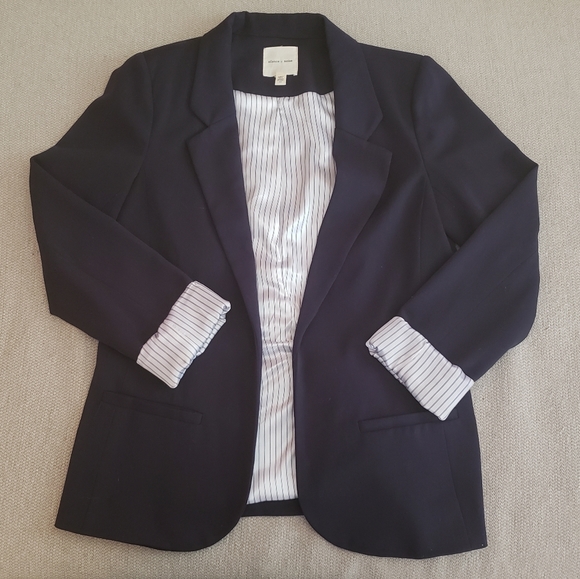 silence + noise Jackets & Blazers - Navy open blazer with stripe cuffs